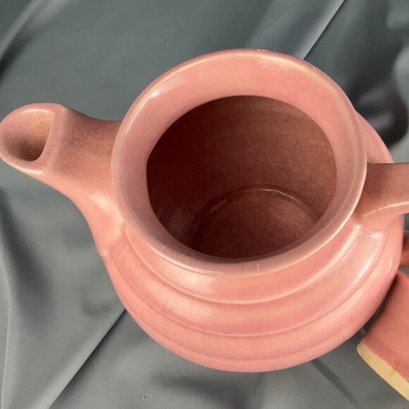 Vintage Pink Pottery Teapot Ribbed Ringware Style 1930s Art Deco 7.5x6.5 - Picture 5 of 8